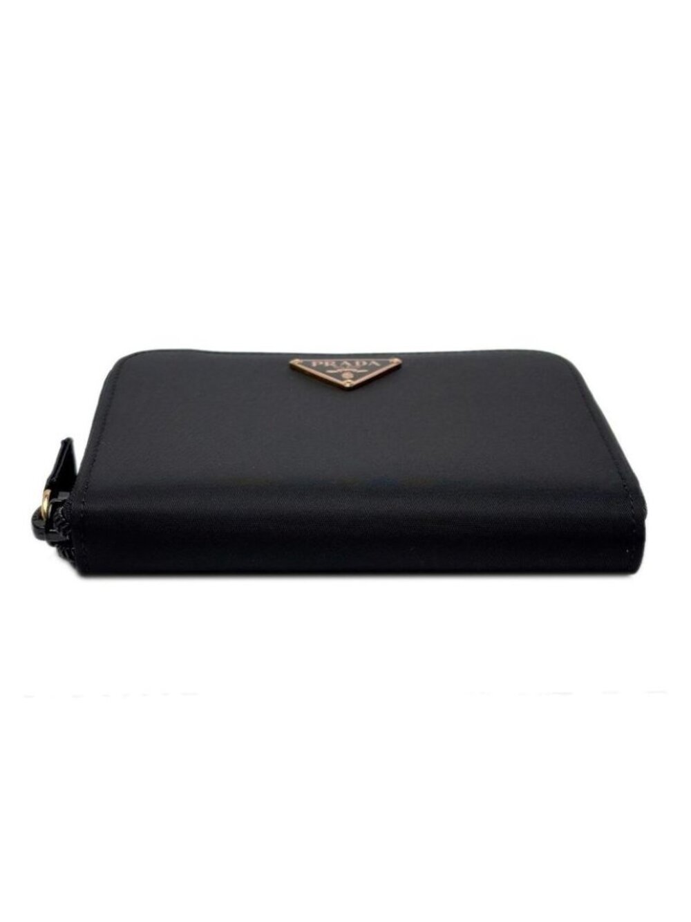 Prada Wallet Bifold Tessuto Nylon Leather Black Gold Zip Around - Picture 5 of 14